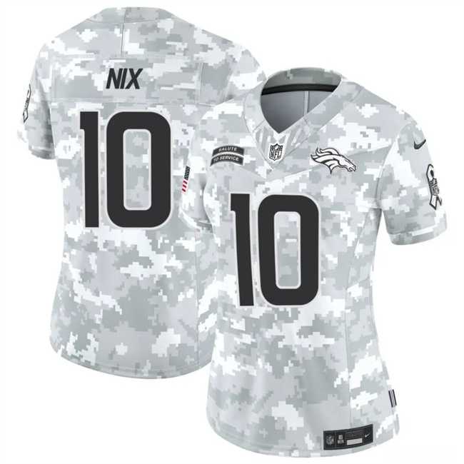 Womens Denver Broncos #10 Bo Nix 2024 F.U.S.E Arctic Camo Salute To Service Limited Stitched Jersey Dzhi